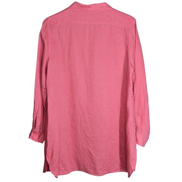 Soft Surroundings 100% Linen Long Tunic Button Shirt Sz L Coral Pink Long Sleeve - Picture 2 of 5